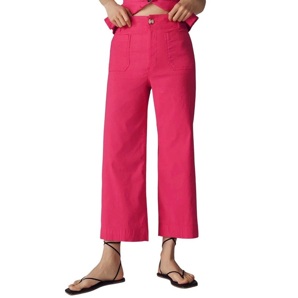 Maeve Anthropologie The Colette Cropped Wide Leg Pants Pink 27 High Rise Linen